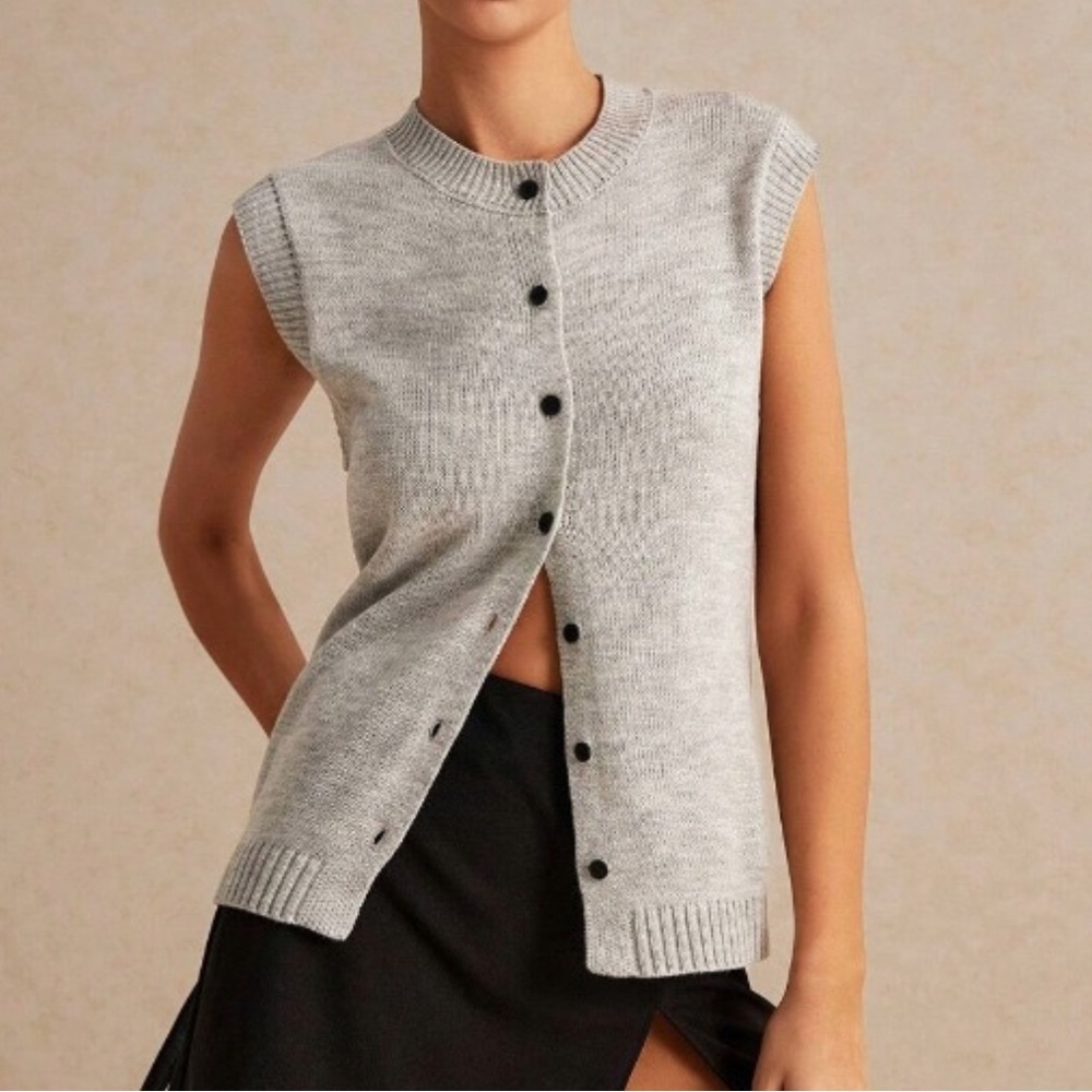 Gray Button-Down Knit Sweater Vest